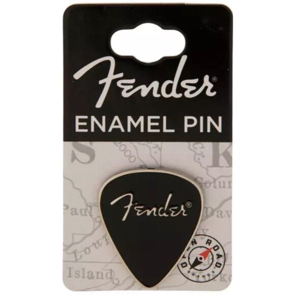 Fender Enamel Pin Brand New Fender Guitar Pick Shaped Pin Black & Silver - Picture 3 of 11